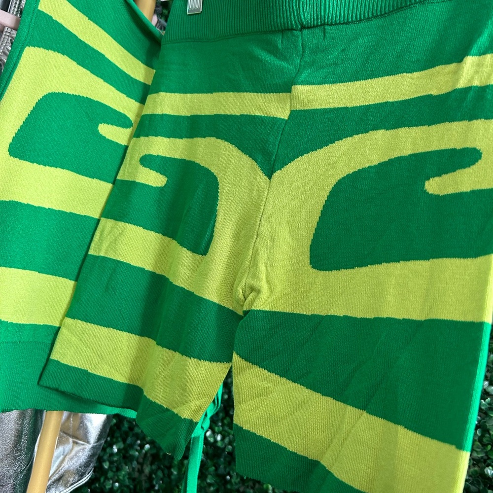 2 piece 2 tone Size M green high waist biker shorts and open side adjustable tie